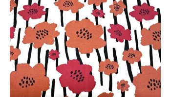 10cm Stretchjersey Blumen / Linien terra/rot/schwarz  (Grundpreis €10,00/m)